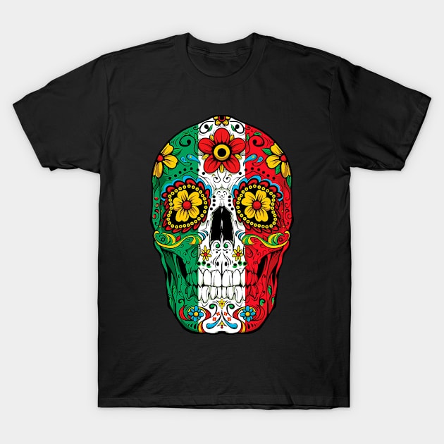 Day Of The Dead Sugar Skull Cinco de Mayo Women Mexican Flag T-Shirt by Delsman35